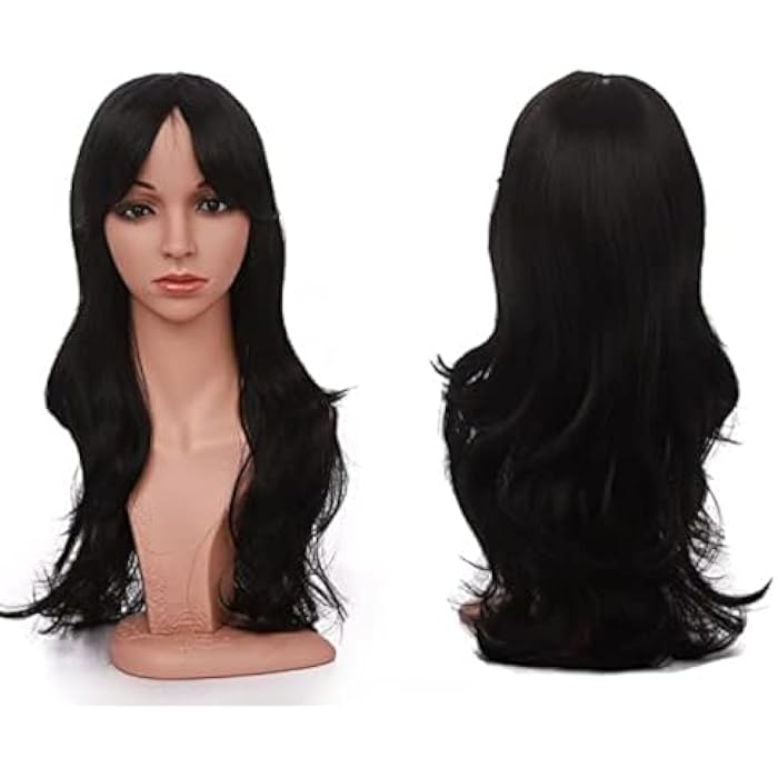 DILLARDS Synthetic Wigs With Bangs Cospaly Wig Layered Hairstyle Red Pink Blue Orange Yellow Purple Wig For Women Party (Color : Dark Black-302, Stretched Length : 24In) - Image 5